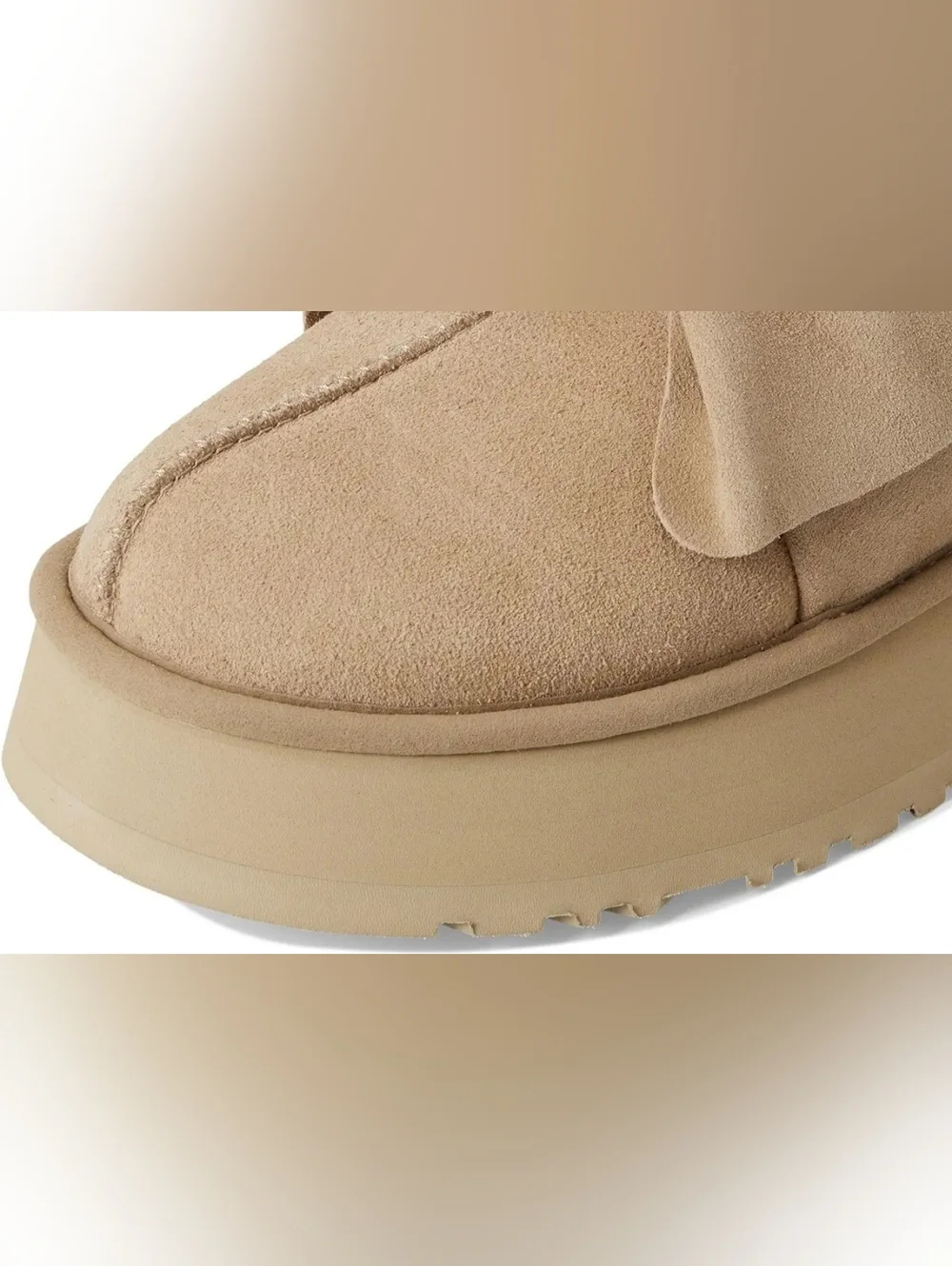 UGG Suede Bow Platform Slip-On Tazz in Sand Size 7 - Picture 6 of 11